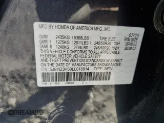 2020 Acura MDX w/Technology Pkg with VIN 5J8YD3H50LL010914, listed as a Copart auction lot 46334395 with 67,004 mi miles and Salvage Title. Bid and sale history available at carsss.com. Image 13.