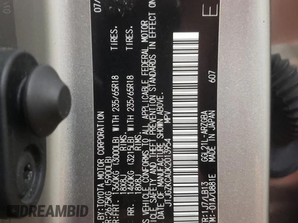 2019 Lexus RX 350L Premium with VIN JTJGZKCA0K2013954, listed as a Copart auction lot 45721105 with Not provided miles and Salvage title. Bid and sale history available at DreamBid. Image 14.
