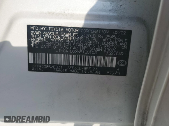 2022 Lexus IS 300 z VIN JTHCA1D2XN5120103, wystawiony jako Copart lot #48674295 z przebiegiem 64 947 mil mil oraz Szkoda całkowita • Salvage title. Historia ofert i sprzedaży dostępna na DreamBid. Obrazek 12.