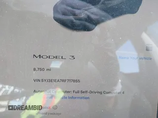 2024 Tesla Model 3 with VIN 5YJ3E1EA7RF717855, listed as a IAAI auction lot 41838814 with 8,750 mi miles and . Bid and sale history available at DreamBid. Image 7.