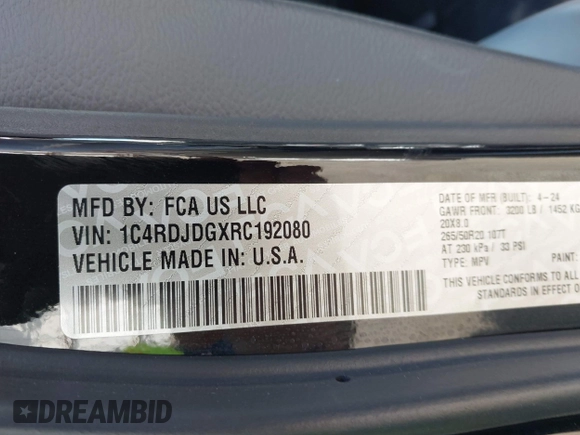 2024 Dodge Durango GT Plus z VIN 1C4RDJDGXRC192080, wystawiony jako IAAI lot #42499069 z przebiegiem 30 747 mil mil oraz . Historia ofert i sprzedaży dostępna na DreamBid. Obrazek 9.