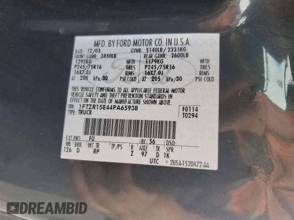 2004 Ford Ranger XL Fleet z VIN 1FTZR15E44PA65938, wystawiony jako Copart lot #51733575 z przebiegiem 235 190 mil mil oraz Szkoda całkowita • Salvage title. Historia ofert i sprzedaży dostępna na DreamBid. Obrazek 12.