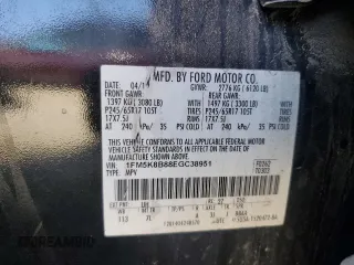 2014 Ford Explorer with VIN 1FM5K8B88EGC38951, listed as a Copart auction lot 86920804 with 276,303 mi miles and Clean Title. Bid and sale history available at carsss.com. Image 13.