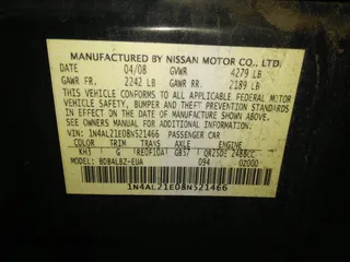 2008 Nissan Altima 2.5 SL with VIN 1N4AL21E08N521466, listed as a IAAI auction lot 37728310 with 229,305 mi miles. Bid and sale history available at carsss.com. Image 9.