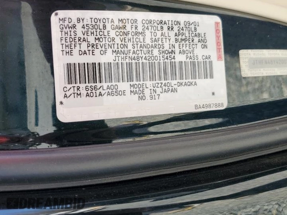 2002 Lexus SC with VIN JTHFN48Y420015454, listed as a Copart auction lot 50201395 with 127,028 mi miles and Salvage Title. Bid and sale history available at carsss.com. Image 12.