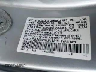 2009 Honda CR-V EX with VIN 5J6RE48509L016219, listed as a IAAI auction lot 42140799 with 155,726 mi miles and . Bid and sale history available at carsss.com. Image 9.