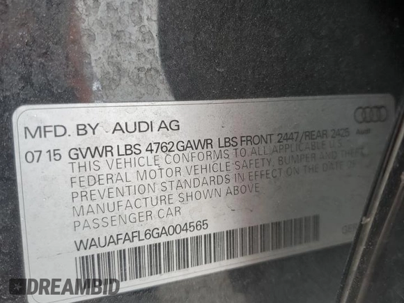 2016 Audi A4 Premium with VIN WAUAFAFL6GA004565, listed as a Copart auction lot 81717384 with 106,374 mi miles and Salvage Title. Bid and sale history available at carsss.com. Image 14.