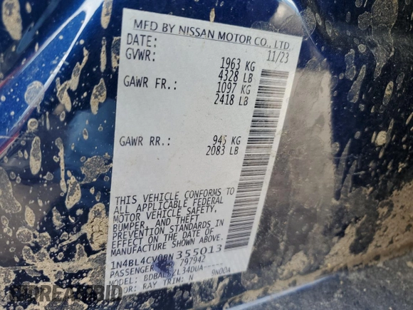 2024 Nissan Altima SR with VIN 1N4BL4CV0RN355013, listed as a Copart auction lot 54321995 with 8,722 mi miles and Salvage Title. Bid and sale history available at carsss.com. Image 12.