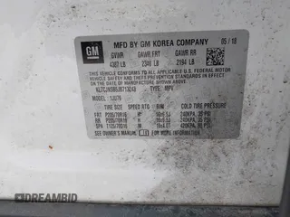 2018 Chevrolet Trax LS with VIN KL7CJNSB5JB713243, listed as a IAAI auction lot 41812654 with 92,901 mi miles. Bid and sale history available at carsss.com. Image 9.