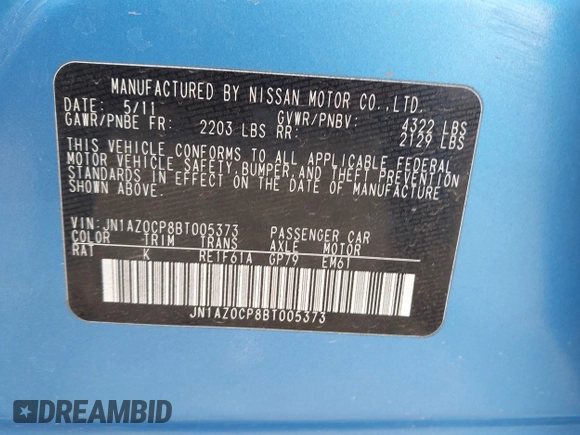 2011 Nissan LEAF SL-e with VIN JN1AZ0CP8BT005373, listed as a IAAI auction lot 41892292 with 98,245 mi miles. Bid and sale history available at carsss.com. Image 9.