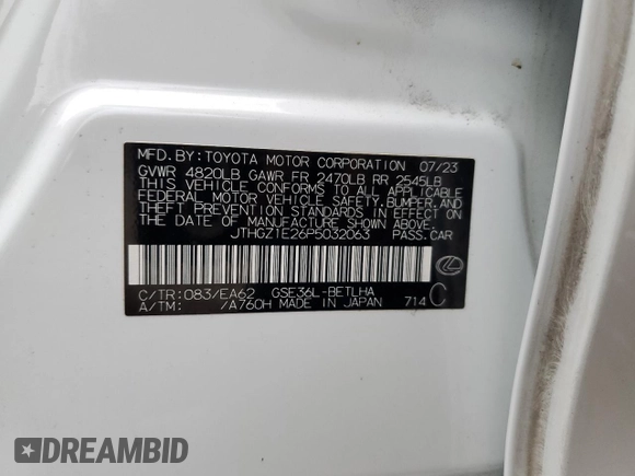 2023 Lexus IS 350 F Sport with VIN JTHGZ1E26P5032063, listed as a Copart auction lot 49692775 with 11,859 mi miles and Salvage title. Bid and sale history available at DreamBid. Image 13.