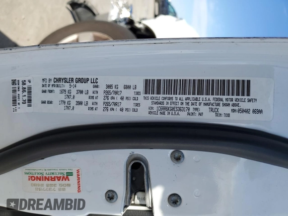 2014 Ram 1500 Express with VIN 1C6RR6KG0ES363170, listed as a Copart auction lot 83918304 with 213,393 mi miles and Salvage Title. Bid and sale history available at carsss.com. Image 12.