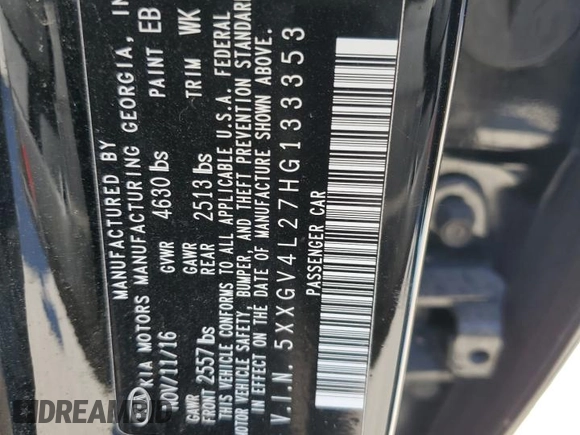 2017 Kia Optima SX Limited with VIN 5XXGV4L27HG133353, listed as a Copart auction lot 52739975 with 128,091 mi miles and Salvage title. Bid and sale history available at DreamBid. Image 12.