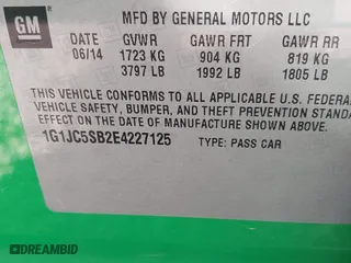 2014 Chevrolet Sonic LT with VIN 1G1JC5SB2E4227125, listed as a IAAI auction lot 40667083 with 108,963 mi miles. Bid and sale history available at carsss.com. Image 9.