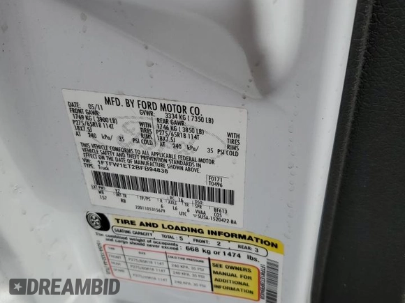 2011 Ford F-150 XLT with VIN 1FTFW1ET2BFB94838, listed as a Copart auction lot 49818905 with 0 mi miles and Salvage Title. Bid and sale history available at carsss.com. Image 12.