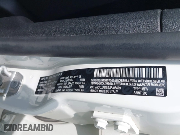 2018 Jeep Renegade Latitude with VIN ZACCJABB9JPJ05479, listed as a IAAI auction lot 42491849 with 86,000 mi miles and . Bid and sale history available at DreamBid. Image 9.