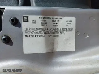 2003 Chevrolet Cavalier with VIN 1G1JC52F437320551, listed as a IAAI auction lot 41682504 with 166,592 mi miles. Bid and sale history available at carsss.com. Image 9.