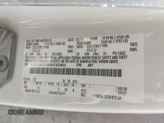 2016 Ford Escape SE with VIN 1FMCU9GX9GUC62462, listed as a IAAI auction lot 39999808 with Not Provided miles. Bid and sale history available at carsss.com. Image 9.