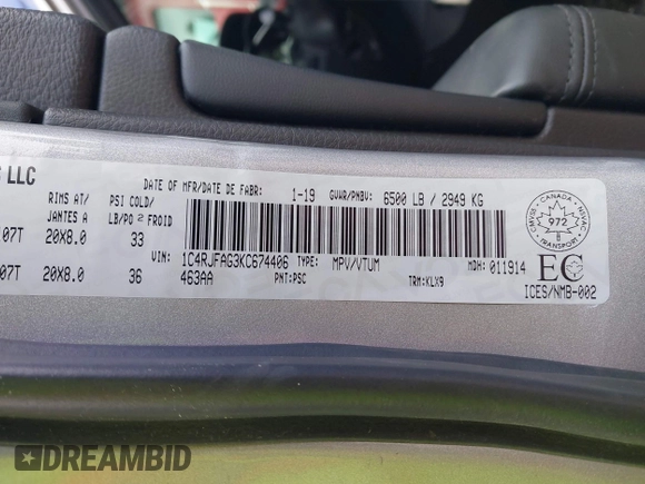 2019 Jeep Grand Cherokee Laredo E с VIN 1C4RJFAG3KC674406, выставлен на аукционе IAAI как лот 42389320 с пробегом 92 368 миль миль и . История ставок и продаж доступна на DreamBid. Изображение 9.