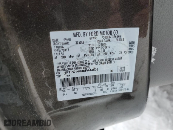 2008 Ford F-150 XLT with VIN 1FTPX14V38FA44508, listed as a Copart auction lot 88203405 with 0 mi miles and Salvage Title. Bid and sale history available at carsss.com. Image 12.