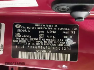 2013 Kia Optima EX with VIN 5XXGN4A7XDG161396, listed as a IAAI auction lot 42051533 with 139,551 mi miles. Bid and sale history available at carsss.com. Image 9.