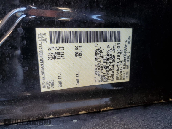 2017 Nissan Maxima SL with VIN 1N4AA6AP3HC385103, listed as a Copart auction lot 49085525 with 91,539 mi miles and Salvage title. Bid and sale history available at DreamBid. Image 13.