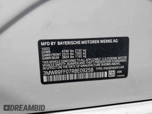 2024 BMW 3 Series 330i xDrive with VIN 3MW89FF07R8E09258, listed as a Copart auction lot 49174225 with 34,432 mi miles and Salvage Title. Bid and sale history available at carsss.com. Image 12.
