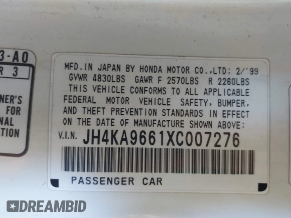 1999 Acura RL with VIN JH4KA9661XC007276, listed as a IAAI auction lot 41686607 with 249,992 mi miles. Bid and sale history available at carsss.com. Image 9.