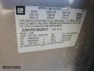 2011 Chevrolet Equinox LT w/2LT with VIN 2CNFLPE51B6288731, listed as a Copart auction lot 48774995 with 109,147 mi miles and Salvage Title. Bid and sale history available at carsss.com. Image 13.
