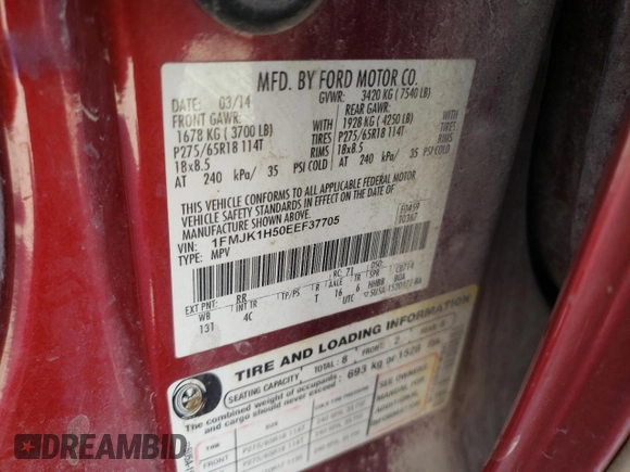 2014 Ford Expedition Max XLT with VIN 1FMJK1H50EEF37705, listed as a Copart auction lot 47582745 with Not provided miles and Salvage title. Bid and sale history available at DreamBid. Image 13.