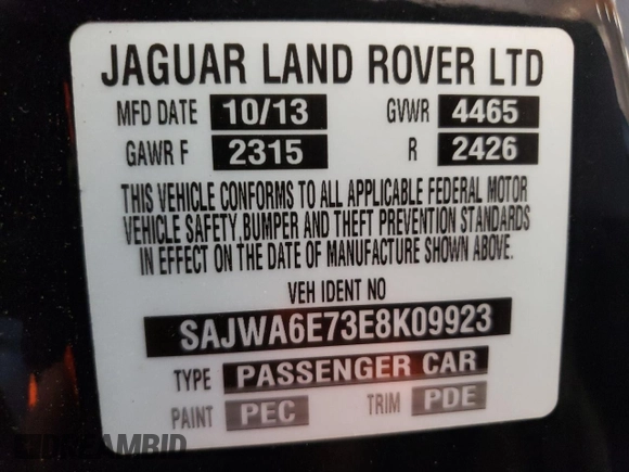2014 Jaguar F-Type V6 with VIN SAJWA6E73E8K09923, listed as a Copart auction lot 79718124 with 122,526 mi miles and Clean Title. Bid and sale history available at DreamBid. Image 12.