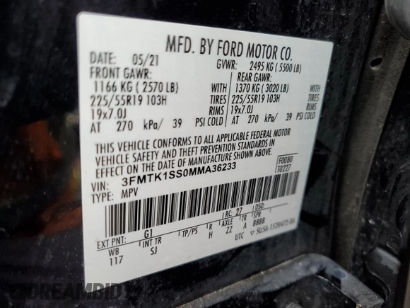 2021 Ford Mustang Mach-E Select z VIN 3FMTK1SS0MMA36233, wystawiony jako Copart lot #45594105 z przebiegiem 87 552 mil mil oraz Szkoda całkowita • Salvage title. Historia ofert i sprzedaży dostępna na DreamBid. Obrazek 13.