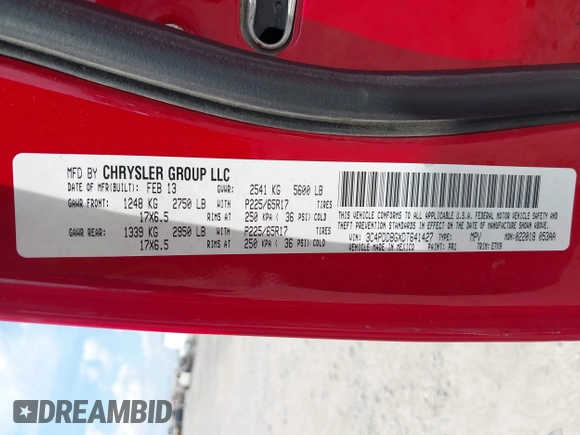 2013 Dodge Journey SXT with VIN 3C4PDDBGXDT641427, listed as a IAAI auction lot 42604902 with 149,256 mi miles and . Bid and sale history available at DreamBid. Image 9.