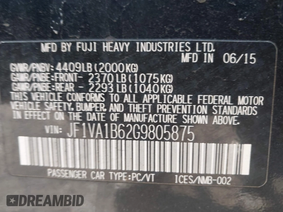 2016 Subaru WRX с VIN JF1VA1B62G9805875, выставлен на аукционе IAAI как лот 41748389 с пробегом 138 631 миль миль и . История ставок и продаж доступна на DreamBid. Изображение 9.
