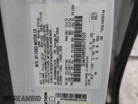 2013 Ford Fusion SE with VIN 3FA6P0HR9DR179109, listed as a Copart auction lot 80887804 with 200,316 mi miles and Salvage Title. Bid and sale history available at carsss.com. Image 14.