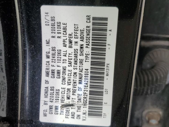 2014 Honda Accord Sedan LX with VIN 1HGCR2F31EA289604, listed as a Copart auction lot 52172415 with 85,222 mi miles and Salvage Title. Bid and sale history available at carsss.com. Image 12.