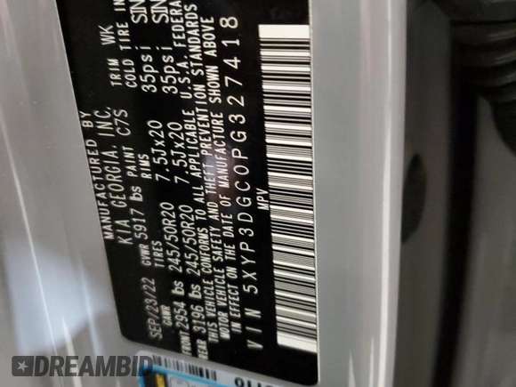 2023 Kia Telluride EX X-Line z VIN 5XYP3DGC0PG327418, wystawiony jako Copart lot #52787335 z przebiegiem Nie podano mil oraz Szkoda całkowita • Salvage title. Historia ofert i sprzedaży dostępna na DreamBid. Obrazek 14.