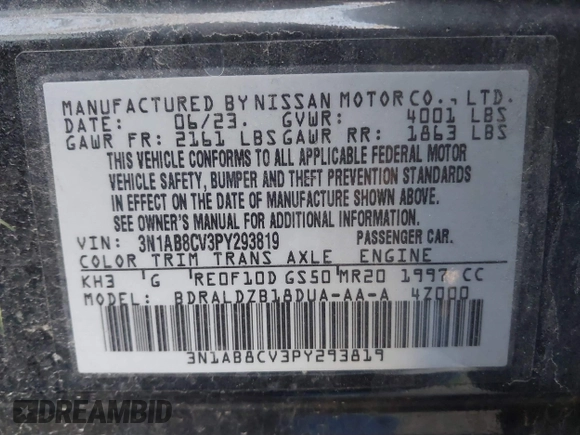 2023 Nissan Sentra SV with VIN 3N1AB8CV3PY293819, listed as a IAAI auction lot 41772786 with 50,026 mi miles. Bid and sale history available at carsss.com. Image 9.