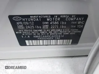 2012 Hyundai Sonata Hybrid with VIN KMHEC4A49CA032414, listed as a IAAI auction lot 42651301 with 136,603 mi miles and . Bid and sale history available at DreamBid. Image 9.