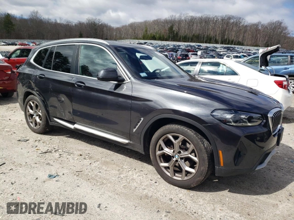 2022 BMW X3 xDrive30i with VIN 5UX53DP07N9K59614, listed as a Copart auction lot 45942415 with 27,961 mi miles and Salvage Title. Bid and sale history available at DreamBid. Image 4.