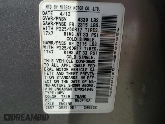 2013 Nissan Rogue S with VIN JN8AS5MT1DW024945, listed as a Copart auction lot 50561725 with 82,416 mi miles and Salvage Title. Bid and sale history available at carsss.com. Image 15.