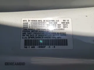 2012 Honda Odyssey Touring with VIN 5FNRL5H96CB144690, listed as a Copart auction lot 54192925 with 44,030 mi miles and Clean Title. Bid and sale history available at carsss.com. Image 13.