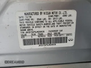 2020 Infiniti Q50 Pure with VIN JN1EV7AP5LM206636, listed as a Copart auction lot 54479215 with 79,174 mi miles and Salvage title. Bid and sale history available at DreamBid. Image 12.