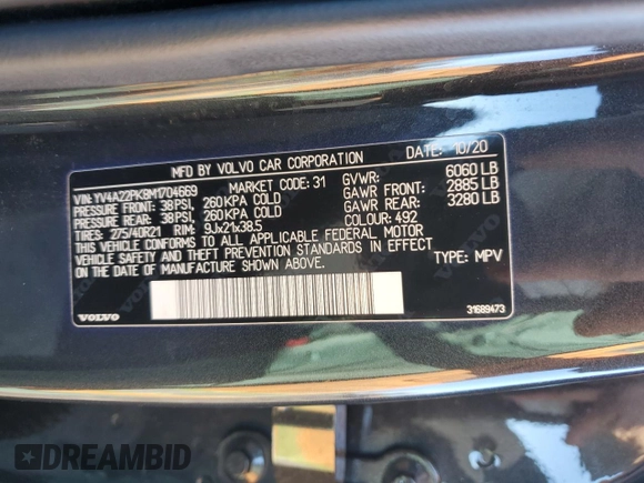 2021 Volvo XC90 Momentum with VIN YV4A22PK8M1704669, listed as a Copart auction lot 52486535 with 56,987 mi miles and Salvage title. Bid and sale history available at DreamBid. Image 15.