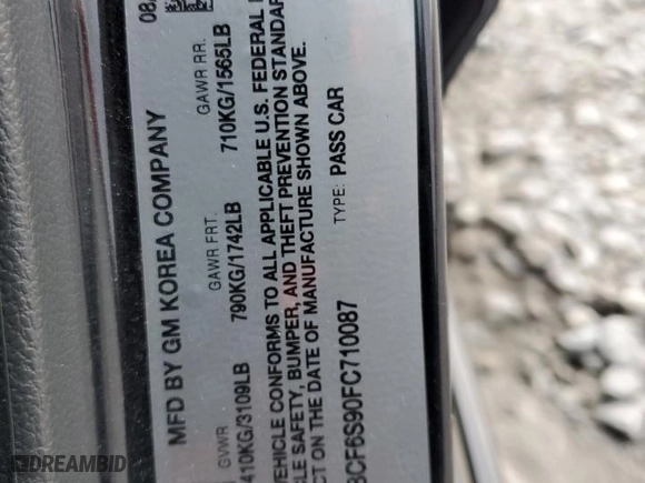 2015 Chevrolet Spark LT with VIN KL8CF6S90FC710087, listed as a Copart auction lot 77958174 with 138,468 mi miles and Salvage Title. Bid and sale history available at carsss.com. Image 12.