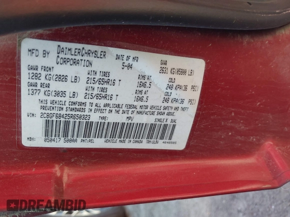 2005 Chrysler Pacifica Touring with VIN 2C8GF68425R650323, listed as a IAAI auction lot 42130691 with 154,086 mi miles and . Bid and sale history available at DreamBid. Image 9.