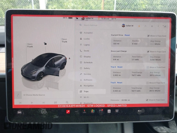 2023 Tesla Model 3 z VIN 5YJ3E1EA4PF461624, wystawiony jako IAAI lot #42433789 z przebiegiem 22 182 mil mil oraz . Historia ofert i sprzedaży dostępna na DreamBid. Obrazek 7.