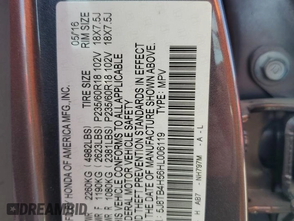 2017 Acura RDX Technology with VIN 5J8TB4H56HL006119, listed as a Copart auction lot 61830555 with 83,487 mi miles and Salvage title. Bid and sale history available at DreamBid. Image 13.