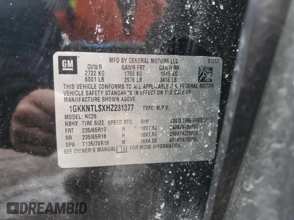 2017 GMC Acadia SLE with VIN 1GKKNTLSXHZ231377, listed as a Copart auction lot 44758125 with Not provided miles and Salvage title. Bid and sale history available at DreamBid. Image 14.