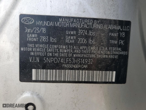 2018 Hyundai Elantra SE with VIN 5NPD74LF5JH314932, listed as a Copart auction lot 43770915 with 105,542 mi miles and Salvage Title. Bid and sale history available at carsss.com. Image 12.